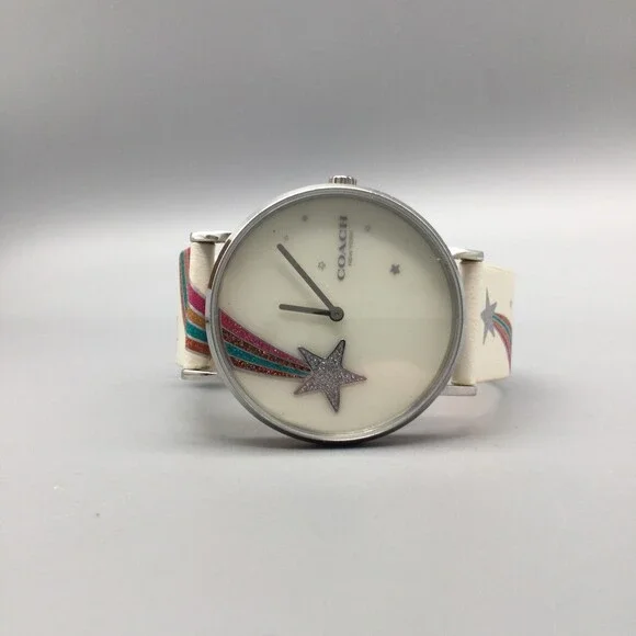 Coach Perry Womens Watch 36mm Leather Rainbow Star CA.120.7.14.1596 New Battery - Picture 6 of 15